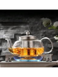 1入手工玻璃茶壺,附不鏽鋼過濾網,耐高溫,適用於瓦斯爐和電陶瓷爐,600ml/800ml/1000ml