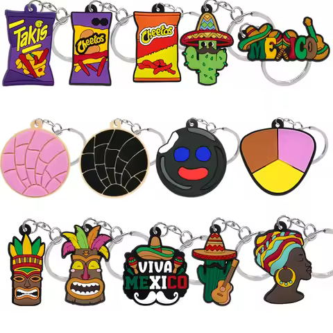 1/14PCS Mexican Style Keychain Cute Mexican Food Indian Mask Keyring fit Women Men Pendant Car Key A