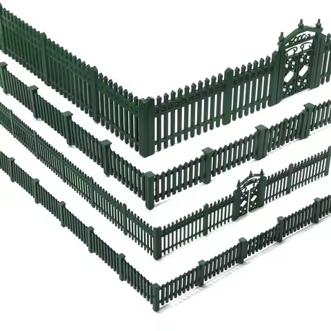 Eevemodel O HO Scale Green Model Fences with Gates Building Wall for Model Trains Diorama Scene