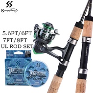 Sougayilang (5.6ft-8ft) 2-6lb UL Spinning Rod (2 Pcs) with Mini Spinning Fishing Reel Nylone Line (1