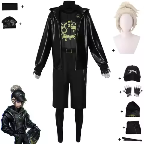 Game Identity ⅤNaib Subedar Mercenary Cosplay Costume B.Duck Black Hooded PU Coat Athletic Wear Wig 