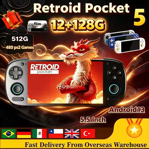 Retroid Pocket 5 Handheld Game Console 5.5 Inch AMOLED Snapdragon 865 Android 13 8GB+128GB Portable 