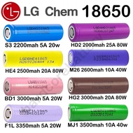 LG 18650 3.7V MJ1 3500mAh 20A 25A INR18650-20R 26F HG2 AWT BD1 25R High Drain Rechargable Li ion Lit