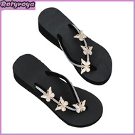 Womens Wedge Flip Flops Rhinestone Butterfly Platform Slippers Clip Toe Beach Slippers for Outdoor S