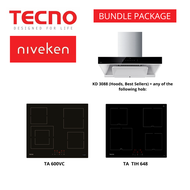 (HOOD + HOB) Tecno KD3088 / KD 3088 (90cm) High Suction Chimney Hood with Auto Clean with Free Hob Bundle Package