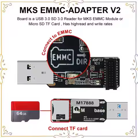 AU67-MKS EMMC 32G Memory Expansion Card+MKS EMMC-ADAPTER V2 USB 3.0 Card Reader For Neptune 4/4 Pro/