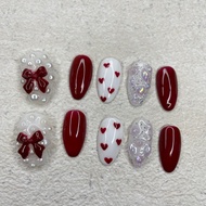 Red ribbon Nails | Custom Nails | Press On Nails | Customize Fakenails | Kupal | Custom Nail | Order