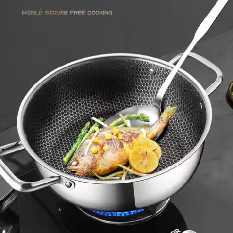 410 Stainless Steel Soup Pot Honeycomb Non-stick Pot with lid Household Hot Pot Induction Cooker Gas