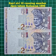 (A100) rm2 siri 10 running number 2keping nombor siri berturutan duit kertas lama duit lama duit syi