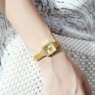 Gody Ladies Watch Small Square Watch Quartz Watch Small Temperament Rhinestone Net Chain Small Gold 
