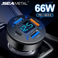 SEAMETAL 12V 24V 4 In 1 Smart Chargers 66W QC3.0+PD Fast Charging 4 USB Port with Digital Display Car Charger