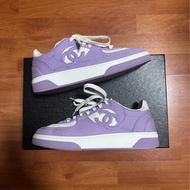 Chanel正品香奈兒雙C徽標休閒鞋 低幫板鞋 白紫色 37碼