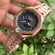 《改裝訂製》G-SHOCK特別限量版 男裝女裝手錶鋼錶電子錶 防水潛水錶 農家橡樹 Casioak Casio G Shock Special Limted Edition GA2100 Luxury Men Ladies Watch 玫瑰金色特別殼 黑色