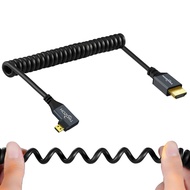 Twozoh Right Angled Coiled Micro HDMI to HDMI Cable, Micro HDMI to HDMI Coiled Cable 90°Degree Stret
