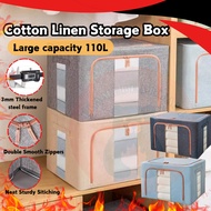 35L/80L/110L Large Capacity Foldable Cotton Linen Storage Box Steel Frame Storage Extra Large Box