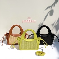 Charles and Keith Tranquil Leather With Raffia Tote Bag Sling Shoulder Bag Premium Quality Women's S