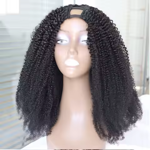 Aliexpress 4B 3C Afro Kinky Curly Human Hair Wig Machine Made U Part Wig V Part Wig Mongolian Curly 