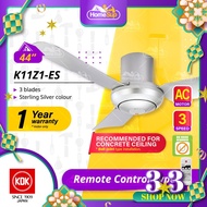 [NO HOOK Ball-Joint] KDK K11Z1-ES (44”) 3 speed Remote Control Type Ceiling Fan - Sterling Silver K11Z1 Baby Fan  (For Concrete Ceiling only) Plaster Ceiling can’t use