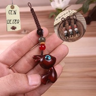 Deer-shaped sandalwood keychain with hanging string