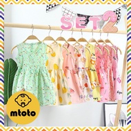 MTOTO (Set 2) Cotton Mini Dress Floral Pattern Cartoon Girl's Comfortable To Wear Good Ventilation C