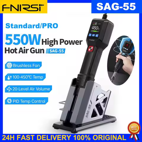 FNIRSI SAG-55 Hot Air Gun Temperature Adjustable PID 550W Soldering Rework Welding Station LCD Digit