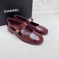 閒置新 未使用Chanel/香奈兒酒紅色漆皮瑪麗珍36.5碼 配件包裝盒 塵袋