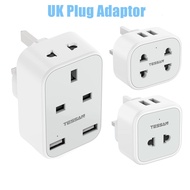 TESSAN Multi USB Plug Extension, Shaver Adapter Plug UK with Double USB, 2 Pin to 3 Pin Power Socket Plug Adaptor for Bathroom Electric Toothbrush and EU US Plugs, 10A Fused