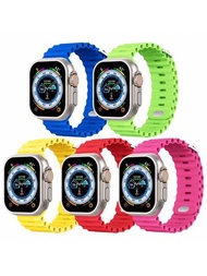 Paquete de 5 Bandas deportivas de océano compatibles con la correa Apple Watch Ultra 2/Correa Apple Watch de 49 mm 45 mm 44 mm 42 mm para hombres/mujeres, Correas suaves de silicona impermeable de reemplazo para el Apple Watch