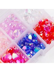 1 caja Set de cuentas de plástico acrílico en forma de corazón multicolor para hacer joyas DIY, collar, aretes y pulsera