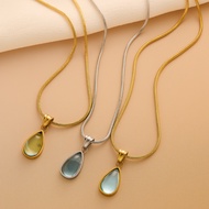 Fashion Titanium Steel Water Drop Blue Ocean Necklace Women Non-Fade Clavicle Chain