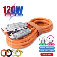 สายชาร์จ USB 120W Super Fast Charge LED สายข้อมูล Bold  สาย Type C สายไอโฟน สาย Micro สาย USB C ของแท้ 100% 1M สำหรับ Xiaomi Huawei Samsung J5 S6 OPPO R9 VIVO X7 REALME iPhone รับประกัน 2ปี