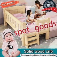 12 hour Shipping  baby cot Tempat tidur katil baby Splicing baby bed Solid Widened Tempat tidur single Boys and Girls Bedside with Fence Seamless Spliging Bed Solid wood paint-free crib Kids bed Wooden Cot katil budak katil lipat