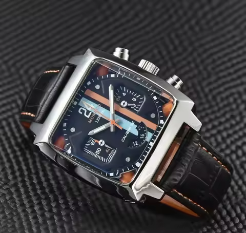 Luxury Monaco Design Square Case Leather Strap Hollow Back AAA Male Clocks Free Shipping Original Br