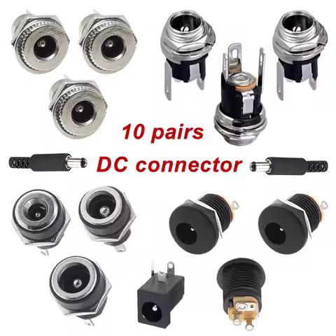 10Pairs DC Power Socket Jack Male Female Panel Mount Connector 5.5x2.1mm/2.5mm DC Power Plug DC005 D