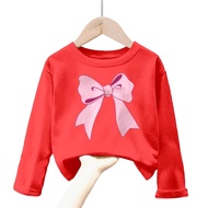 baju kaos anak cewek gambar pita viral korea lengan panjang Tshirt kids ribbon 1-12tahun k.079