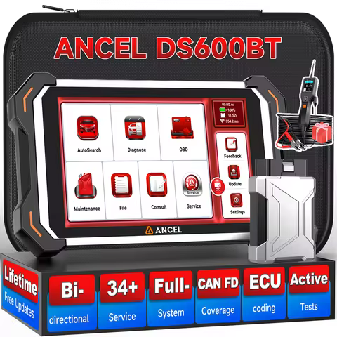8inch OBD2 Scanner Bi-directional ECU Coding CANFD DOIP ANCEL DS600BT 34 Resets Life Free Key Progra