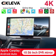 EKLEVA 10.26 Inch 4K Car Dashboard Dash Cam Carplay &amp; Android Auto Wireless Dual Camera Video Recorder WiFi Connect GPS Navigation Audio Player