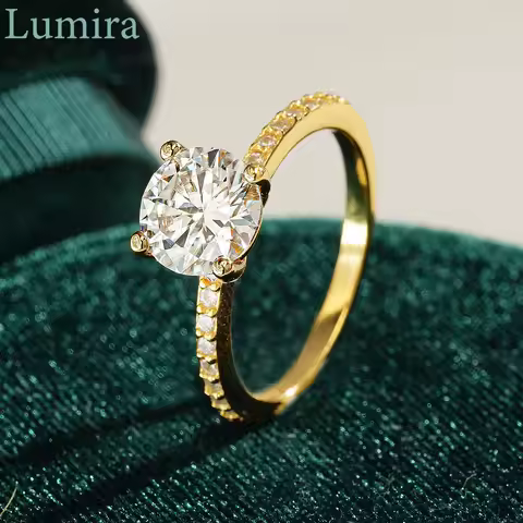 Lumira 100% Real 18K Gold Classic Four-Prong Ring 1ct/2ct Moissanite Diamond Ring Women for Daily We