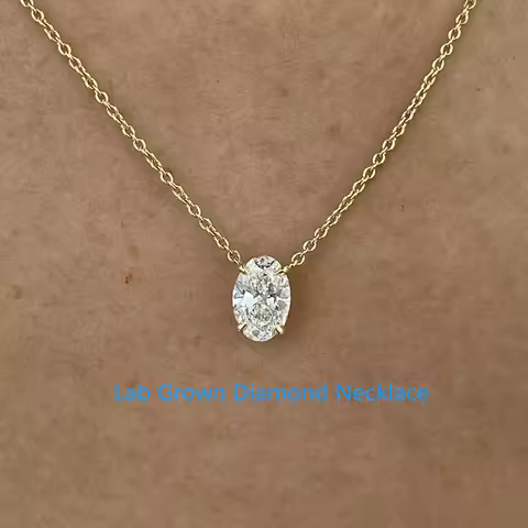 Oval Cut CVD HPHT Lab Grown Diamond Pendant Necklace 1.0ct EF VS-VVS 14K Yellow Gold Wedding Diamond