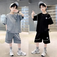 Boy Short-Sleeved Suit 2025 Medium Big Boy Short-Sleeved Two-Piece Boy Handsome Sports Suit Korean B