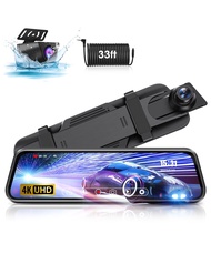 Upgraded 4K 10'' Rear View Mirror Camera Mirror Dash Cam Front and Rear Touch Screen Smart Rear View
