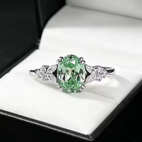 Luxury 18K white Solid Platinum PT950 certifid fresh mint green 6*8mm oval ring suitable for daily w