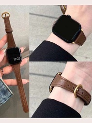 1入組女性真皮手錶錶帶，棕色簡潔時尚且兼容Apple Watch Series9 8 SE 7 6 5 4 3 Ultra 2 1，適用於38/40/41/42/44/45/49mm，時尚的羊皮Apple Watch錶帶，金色的馬蹄鐵扣閃閃發光，如同行進中的燈泡。其採用時尚精緻的羊皮製成，絲滑觸感，保證正品。