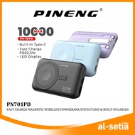 PINENG PN701PD 10000MAH MAGNETIC WIRELESS POWERBANK WITH STAND AND BUILT-IN CABLES - CCC POWER BANK