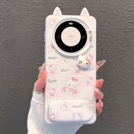 Hello Kitty 3D Cat Ear Mirror Stand Phone Case For Poco M6 M4 M3 Pro M7 C65 C75 C85 C71 F3 Cute Pink