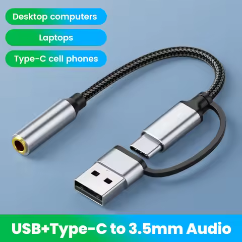 2 in 1 USB to 3.5mm Audio Jack Adapter Type C to 3.5mm TRRS USB to Audio Jack Adapter Headset Extern