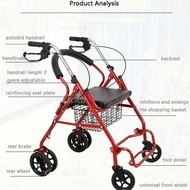 [3.3] รถเข็นหัดเดิน Rollator ล้อ 8 นิ้ว แข็งแรง ปลอดภัย ทำจากอลูมิเนียม พ่นสีแดงและสีน้ำเงิน(ตะกร้าใหญ่สุด) รถเข็นตะกร้าจ่ายตลาด (แถมฟรีถุงผ้า) รถเข็นอเนกประสงค์ พับเก็บได้ใส่ของที่ชิ้นใหญ่กว่าได้ ลากขึ้นบันไดได้