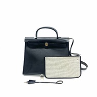 Hermès 黑銀 herbag31 d刻 防水布 肩背包