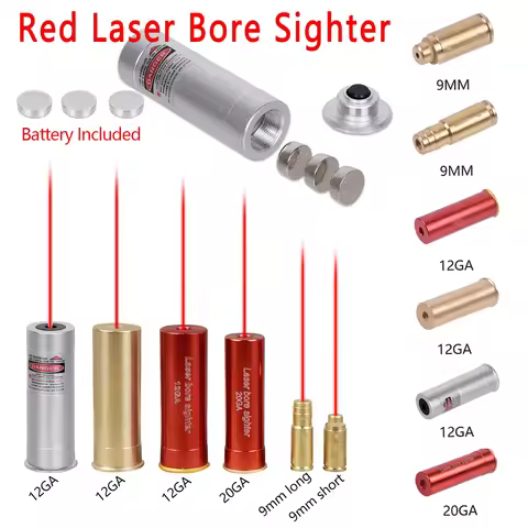 Tactical 12 Gauge Caliber Laser Bore Sight Training .22LR Long Rifle 9mm Bullet Hunting .177 .223Rem