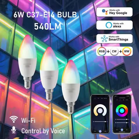 1-10PCS Tuya WiFi Bluetooth E14 Smart Bulb RGBCW 85-265V 6W LED Lamp C37 Light Bulbs App Voice Contr